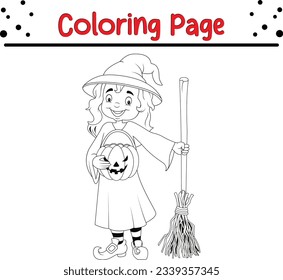 Halloween carton witch. funny Halloween coloring page for kids