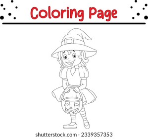Halloween carton witch. funny Halloween coloring page for kids