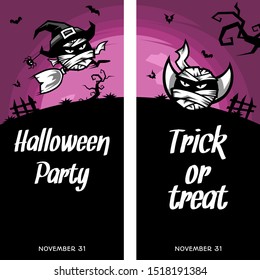 Halloween cartoon banner invitation card vector set of 2