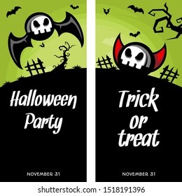 Halloween cartoon banner invitation card vector set of 2