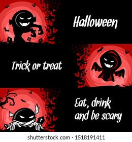 Halloween cartoon banner invitation card vector set of 3