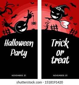 Halloween cartoon banner invitation card vector set of 2