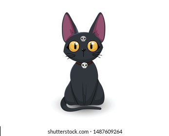 Halloween cartoon black cat. Concept animal cat halloween day Vector and Illustration Art design. isolated on white background