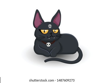 Halloween cartoon black cat. Concept animal cat halloween day Vector and Illustration Art design. isolated on white background