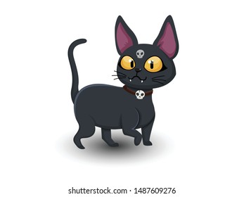 Halloween cartoon black cat. Concept animal cat halloween day Vector and Illustration Art design. isolated on white background