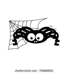 Halloween Cartoon Black Spider on a net