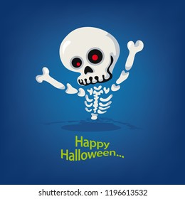 Halloween cartoon card. Scary character. Funny skeleton. Vector illustration.