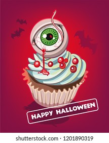 Halloween cartoon card. Scary character. Spooky eye. Vector illustration.