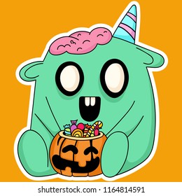 Halloween cartoon character design. Funny monster. Zombie. Halloween sticker
