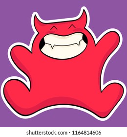 Halloween cartoon character design. Funny monster. Devil in red. Cute imp. Halloween sticker