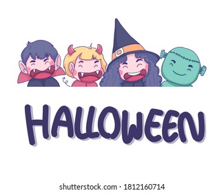 Halloween cartoon character design of vector. Doodle illustration style. Freehand lettering.