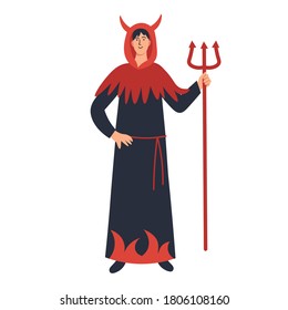 Halloween cartoon character devil. Halloween costume. Vector illustration.
