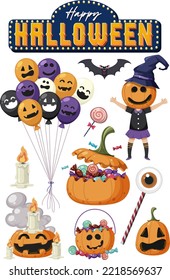 Halloween-Zeichentrickfigur und -Elementsatz-Illustration