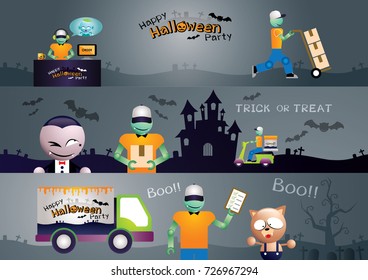 Halloween cartoon character funny cute. Set of service delivery.