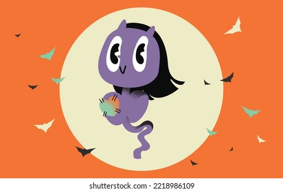 Halloween cartoon character party Krasue ghost evil in vector art