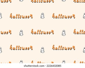 Halloween cartoon character seamless pattern on orange background