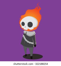 halloween cartoon character set ghost rider, fire skull devil