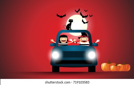 Halloween cartoon costume driving a car vector as illustration eps 10