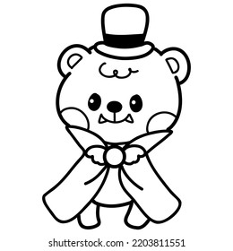Halloween cartoon cute  bear Dracula outline illustration for coloring page 