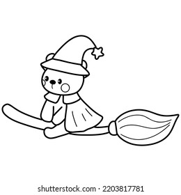Halloween cartoon cute bear  wizard outline illustration for coloring page 