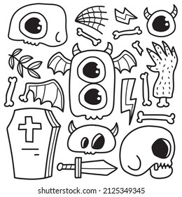 halloween cartoon doodle illustration design for coloring, backgrounds, stickers, logos, symbol, icons and more