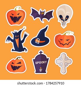 Halloween Cartoon Elements Set. Stickers. Vector illustration