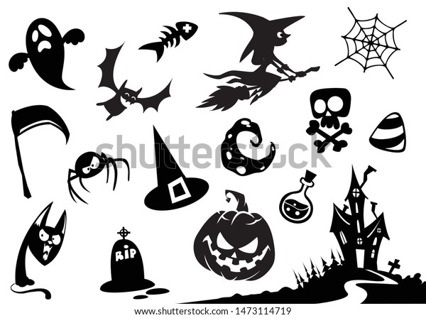 Halloween Cartoon Elements Silhouette Pumpkin Head Stock Vector ...