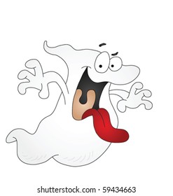 Halloween cartoon ghost character isolated on white background