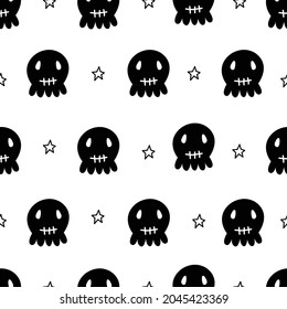 Halloween Cartoon Ghost Pattern Background Halloween Greeting Card Vector Seamless design of black ghosts on white background. Used for printing, wallpaper, decoration, party