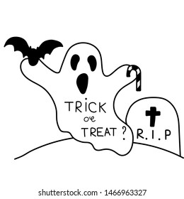 Halloween cartoon ghost . Vector Happy Halloween greeting card and trick or treat party .