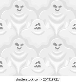 Halloween cartoon ghost vector seamless pattern. Spooky halloween texture for textile, wrapping paper, cover, background, wallpaper, surface, web design.