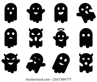 Halloween, Cartoon ghosts, spooky, cute, holiday icons, vector icons, october, icon pack