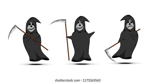 Halloween cartoon, Grim reaper character vector isolated on white