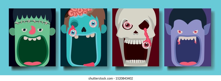 Halloween cartoon heads design ,vector illustration