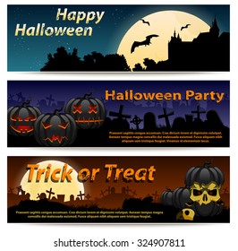 Halloween cartoon horizontal banners set