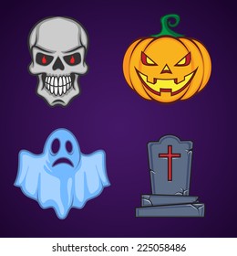 Halloween cartoon icon objects. Bright colorful collection. Eps 10 vector illustration.