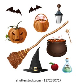 Halloween cartoon icons isolated on white background. Halloween icons set. Vector illustration