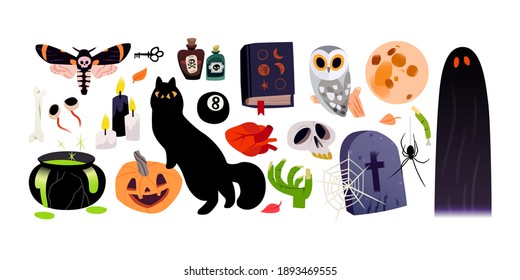 Halloween cartoon illustration, clip art icons for stickers