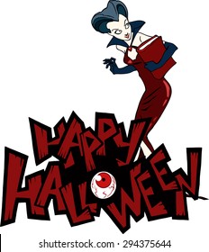 Halloween cartoon illustration of a cute vampire lady