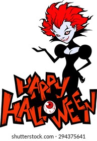 Halloween cartoon illustration of a pretty vampire lady