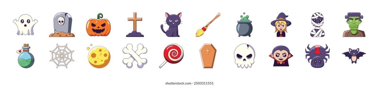Halloween Cartoon Illustrations as a Design Element for Infographics, Books, Banners