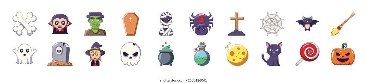 Halloween Cartoon Illustrations for Infographics, Books, Banners