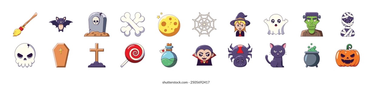 Halloween Cartoon Illustrations for Infographics, Books, Banners