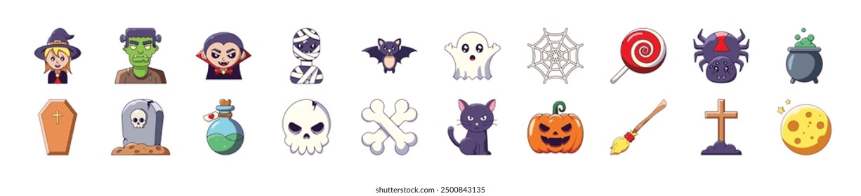 Halloween Cartoon Illustrations for Various Purposes for Infographics, Books, Banners