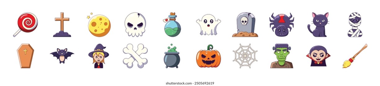 Halloween Cartoon Illustrations for websites, apps, banners for Infographics, Books, Banners