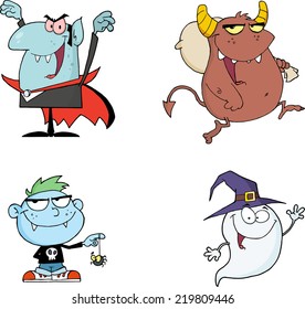 Halloween Cartoon Mascot Characters Series 1. Vector Collection Set