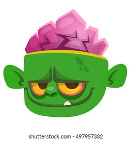 Halloween cartoon monster face. Avatar or icon of vector monster head