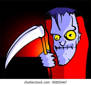 Halloween cartoon monster with reaper