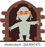 Halloween, Cartoon Mummy Emerging from Tomb