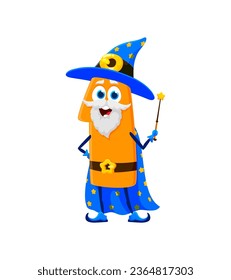 Halloween cartoon number 1 in wizard mage costume for holiday, vector digit character. Number one in Halloween costume of witch sorcerer with magic wand and hat for kids algebra or arithmetics